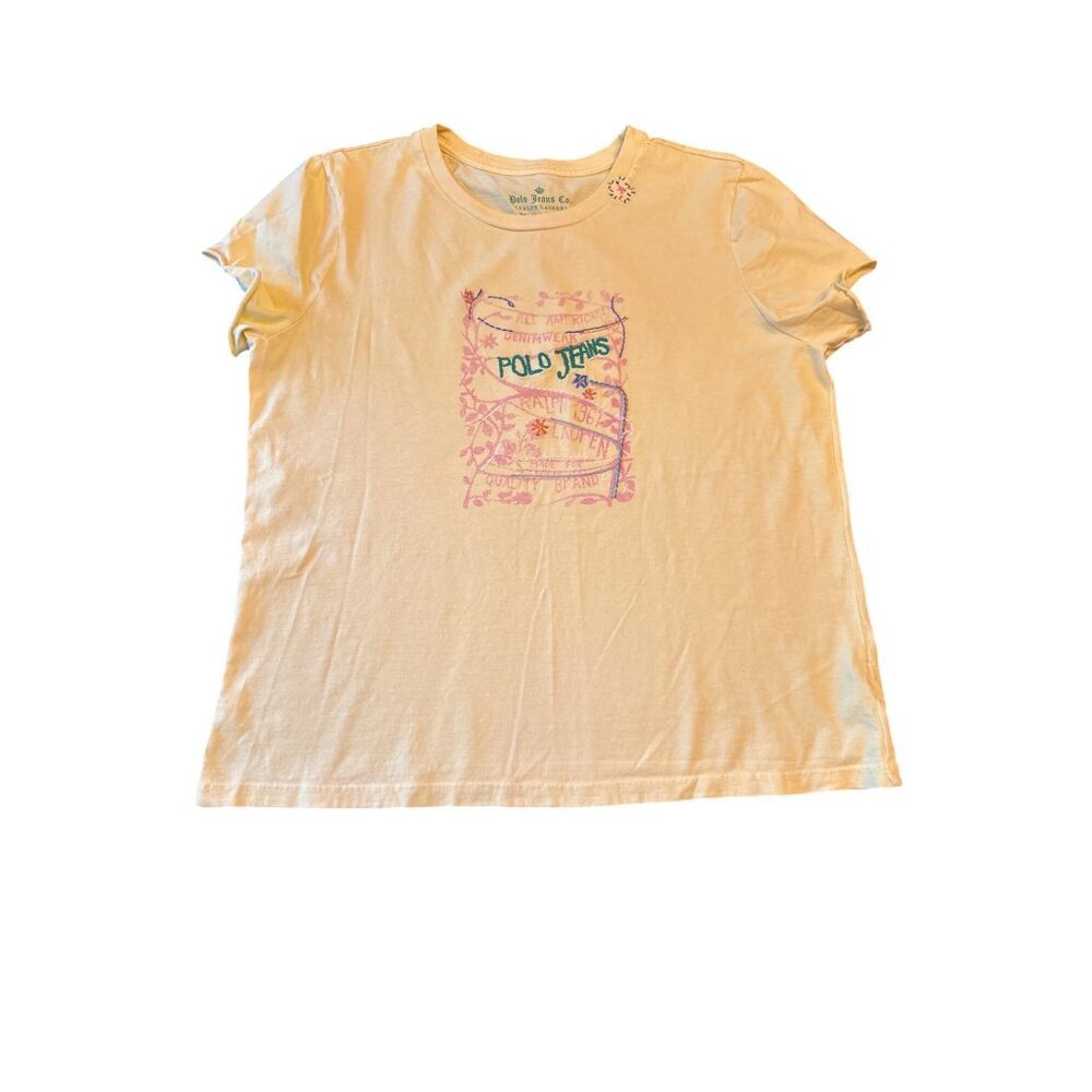 Vintage Ralph Lauren Polo Jeans Co. Yellow Graphic T-Shirt‎ XL 100% Cotton